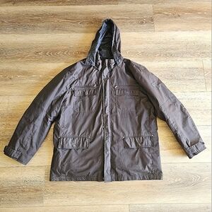 Men's Hawke & Co Heavy Duty Brown 2 In 1 Double Multi Layer Jacket Coat Hood XL